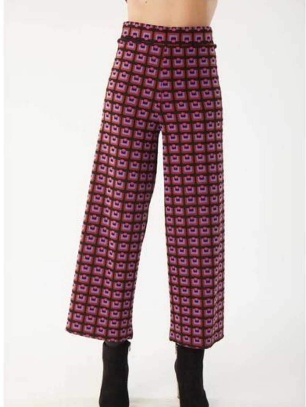 NWT Isle By Melis Kozan Calypo Pant High-Rise Cropped Wide Leg Geometric 70s XS